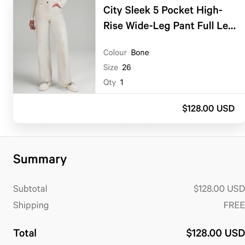 lululemon City Sleek 5 Pocket Wide Leg Pants in Bone size 26. SOLD OUT SYTLE